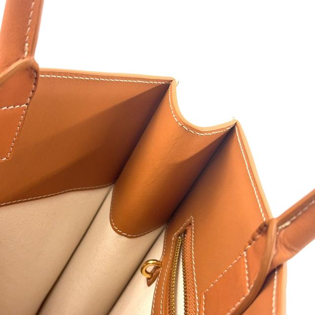 CELINE レザー×コットン アイボリー×ブラウン トートバッグ ゴールドの